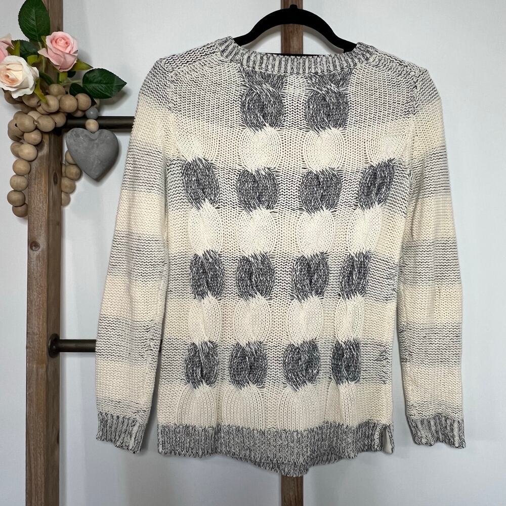 J Crew Long Sleeve Crew Neck ‎ Ivory Navy Marbled Knit Cotton Sweater Size XXS - Picture 4 of 8
